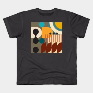 Modern Abstract Geometric Bauhaus Doodle Teal Sand Gold No.1 Style Kids T-Shirt